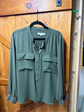 LOFT Olive Green Utility Pocket Blouse